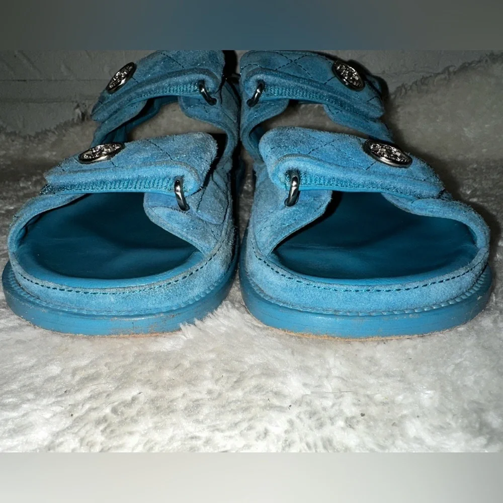 Chanel C2021 Blue Suede Dad Sandals Size 36